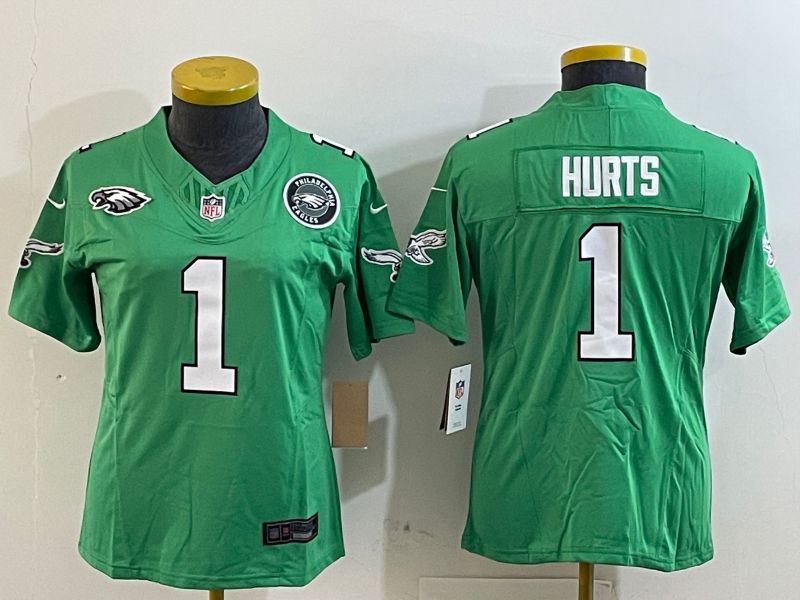 Women Philadelphia Eagles #1 Hurts Green three generations 2025 Nike Vapor Limited NFL Jersey style 5